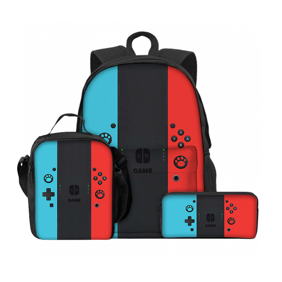 Gaming Console Kids - 3-teiliges Set, einfache Spielekonsolen-Lunchtaschen, Stifttaschen, Fronttasche,