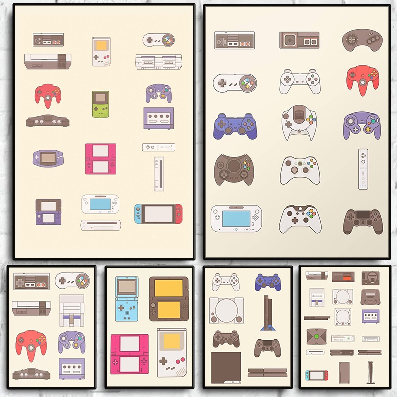 Gaming Console With - Videospiel-Handheld- und Konsolen-Evolution Poster Gamepad Leinwandbild